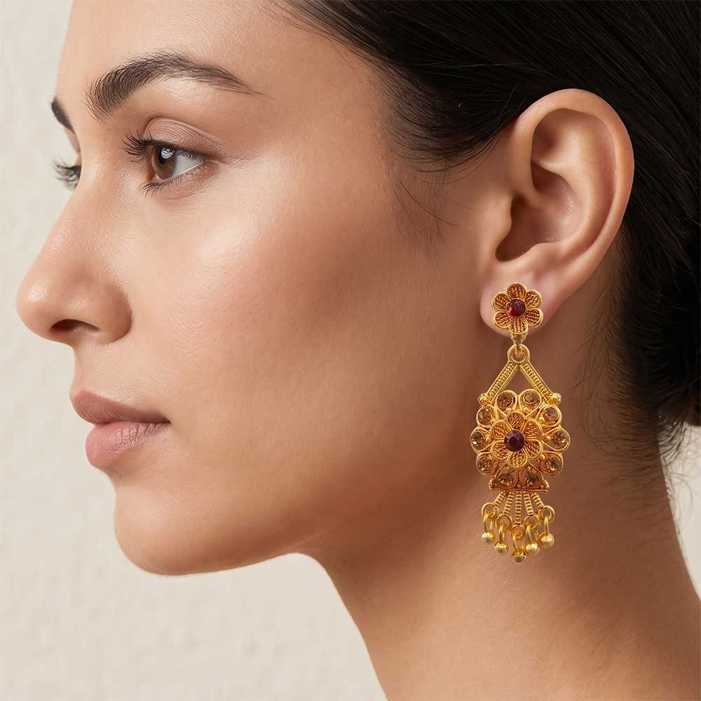 JewelMaze Gold Plated Traditional Small Dangler Earrings