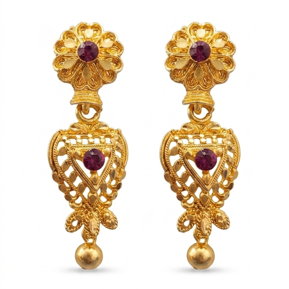 JewelMaze Gold Plated Traditional Small Dangler Earrings