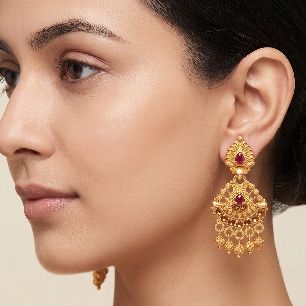 JewelMaze Gold Plated Traditional Small Dangler Earrings
