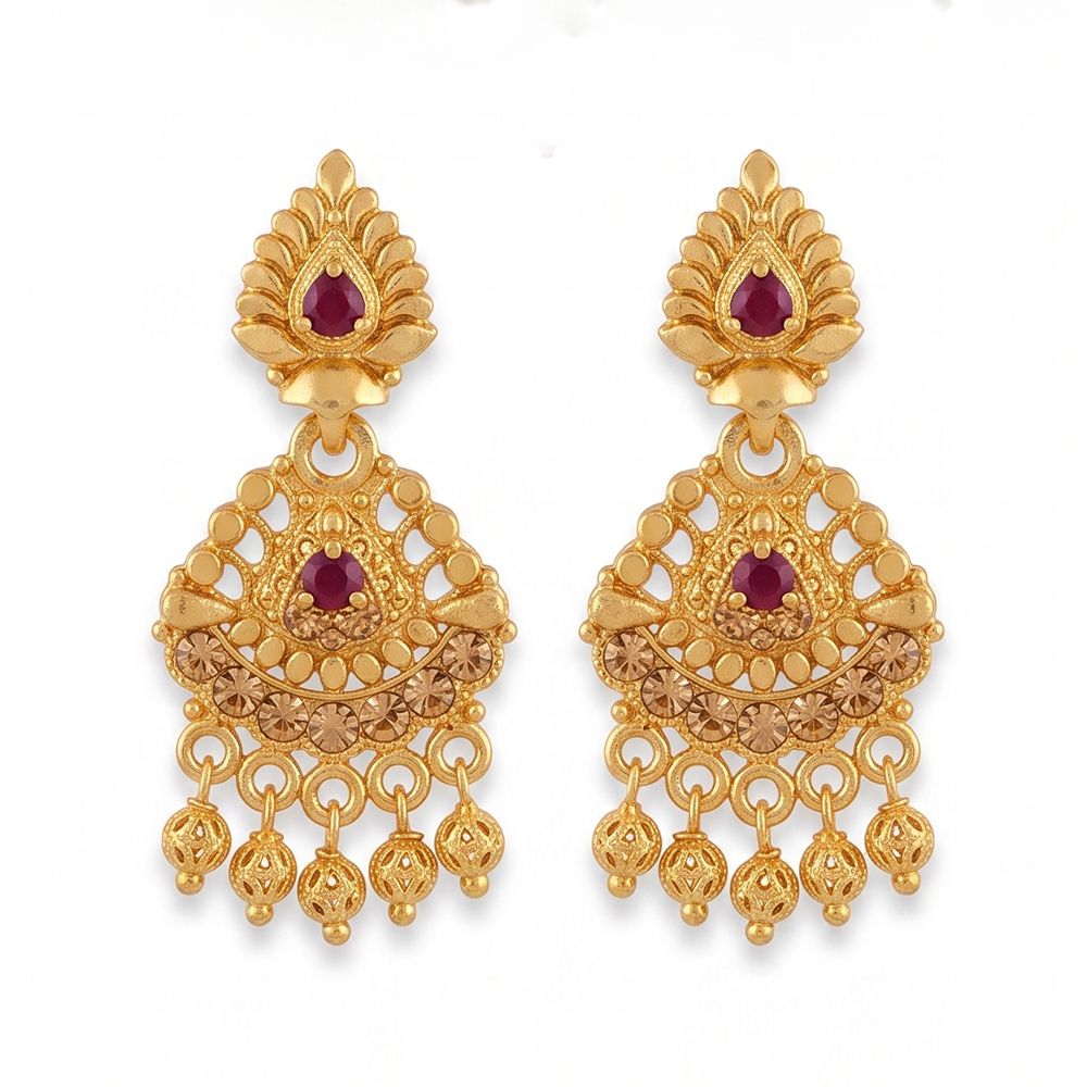 JewelMaze Gold Plated Traditional Small Dangler Earrings