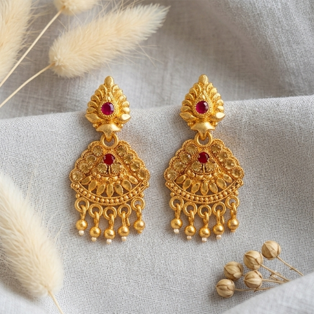 JewelMaze Gold Plated Traditional Small Dangler Earrings
