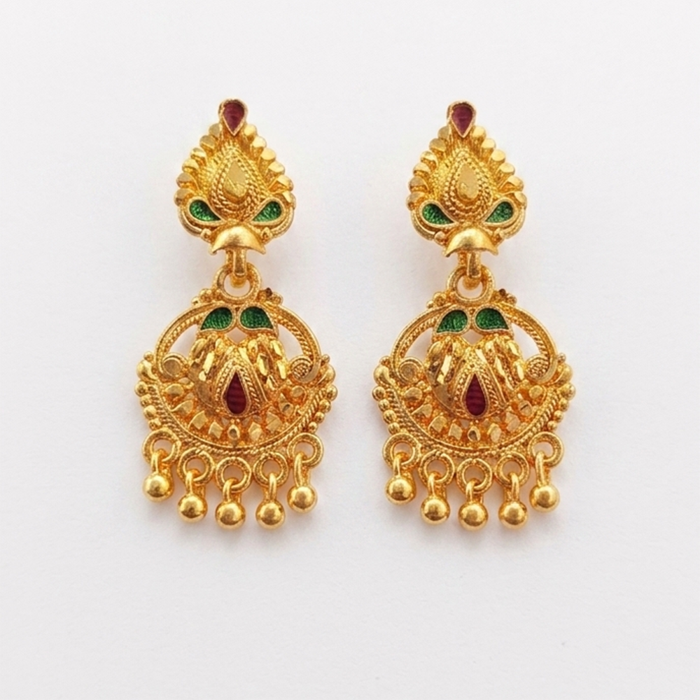 JewelMaze Gold Plated Traditional Small Dangler Earrings