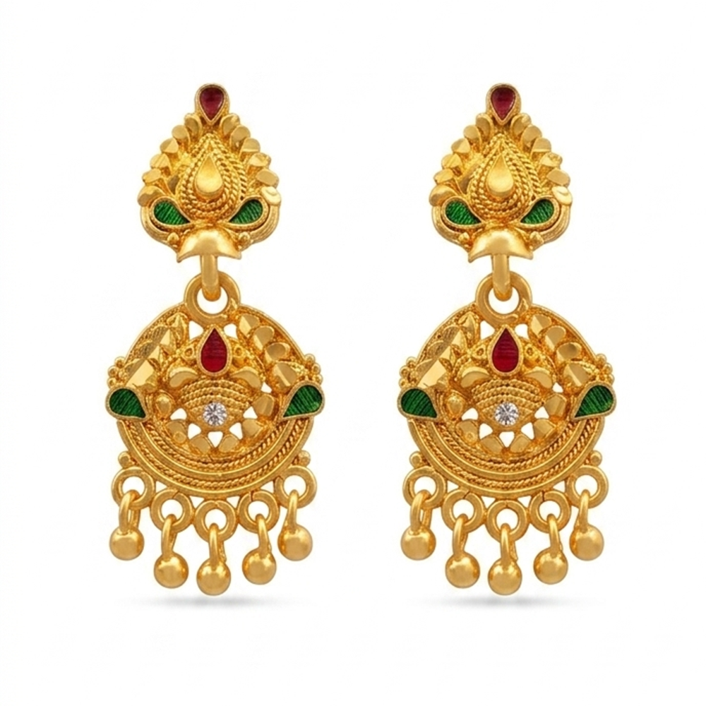 JewelMaze Gold Plated Traditional Small Dangler Earrings