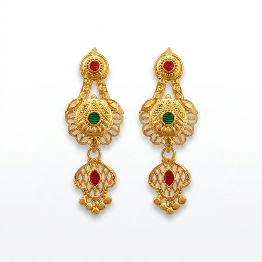 JewelMaze Gold Plated Traditional Small Dangler Earrings