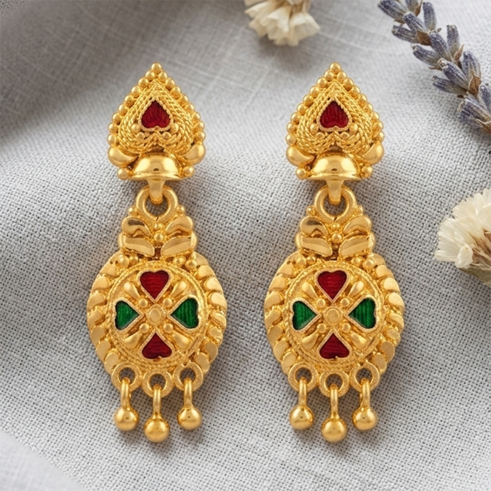 JewelMaze Gold Plated Traditional Small Dangler Earrings