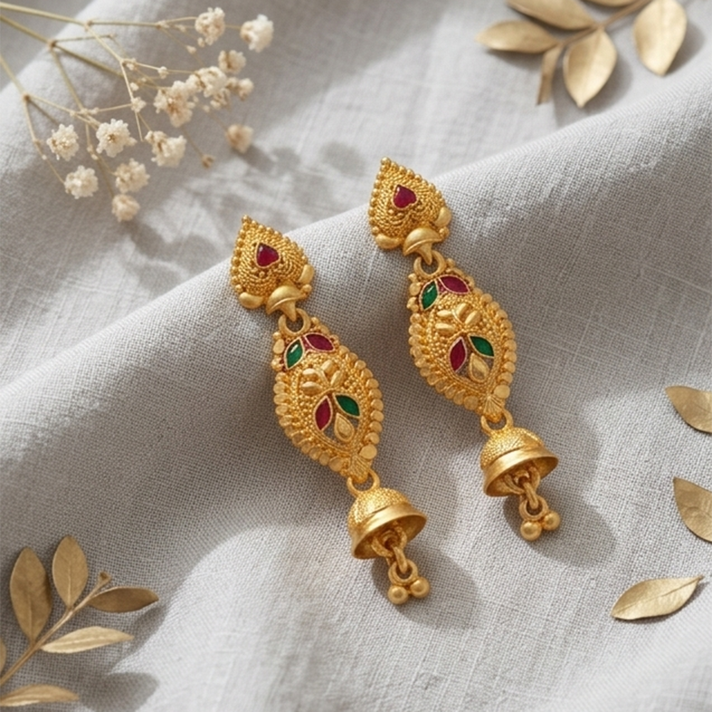 JewelMaze Gold Plated Traditional Small Jhumki Earrings
