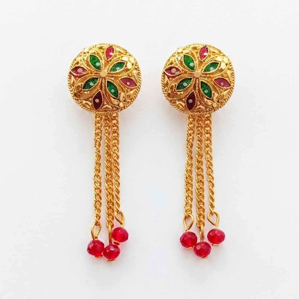 JewelMaze Gold Plated Traditional Dangler Tassel Earrings