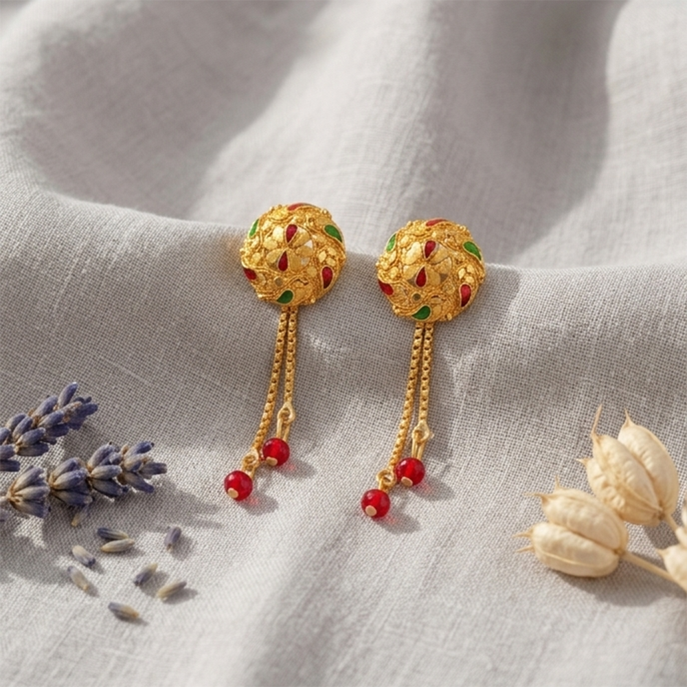 JewelMaze Gold Plated Traditional Dangler Tassel Earrings