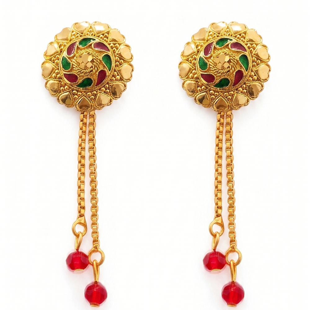 JewelMaze Gold Plated Traditional Dangler Tassel Earrings