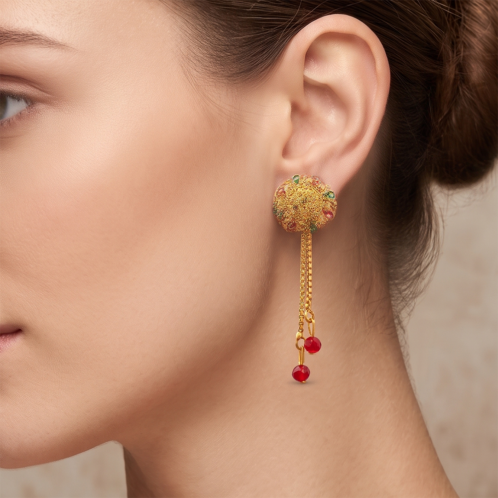JewelMaze Gold Plated Traditional Dangler Tassel Earrings