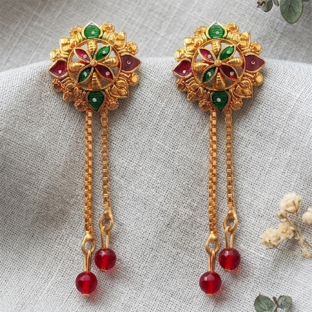 JewelMaze Gold Plated Traditional Dangler Tassel Earrings
