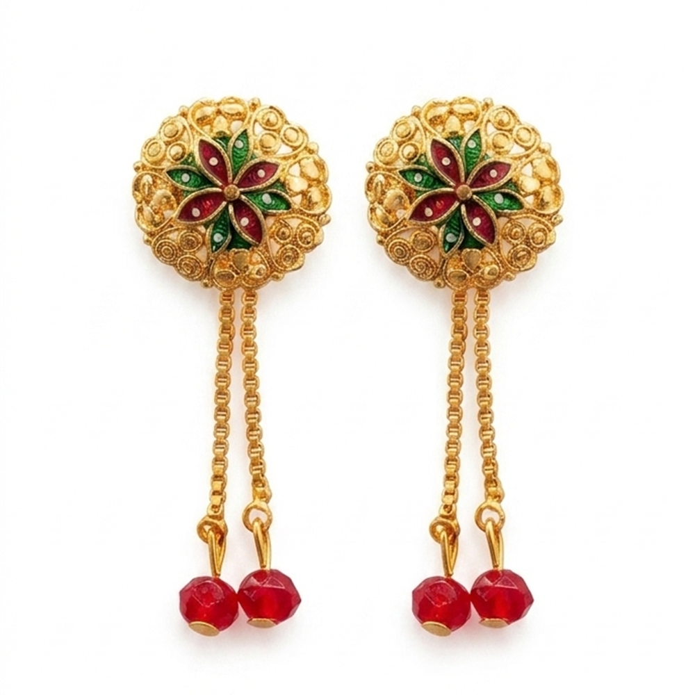 JewelMaze Gold Plated Traditional Dangler Tassel Earrings