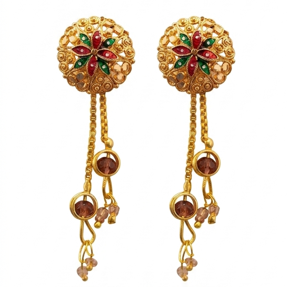 JewelMaze Gold Plated Traditional Dangler Tassel Earrings