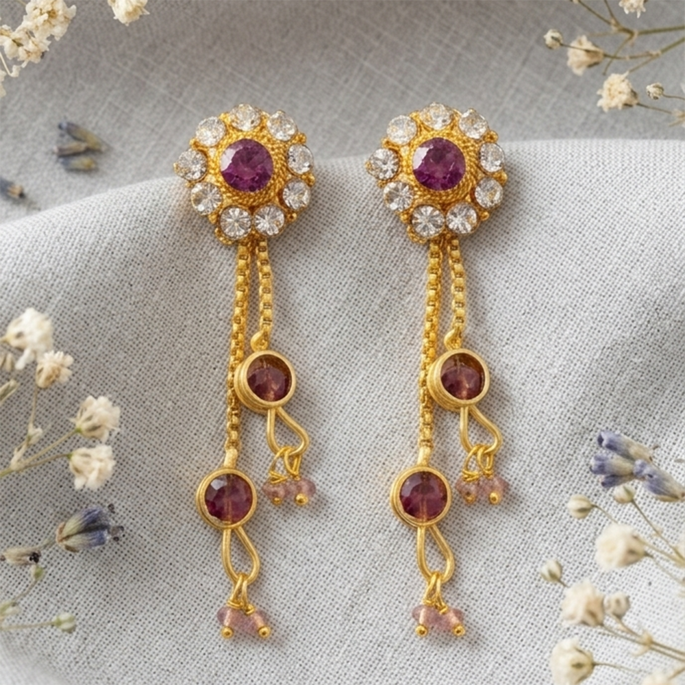 JewelMaze Gold Plated Traditional Dangler Tassel Earrings