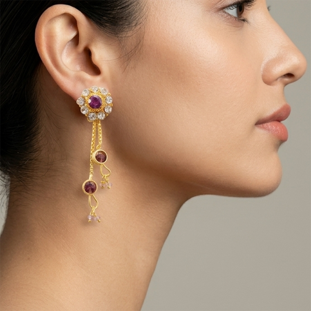 JewelMaze Gold Plated Traditional Dangler Tassel Earrings