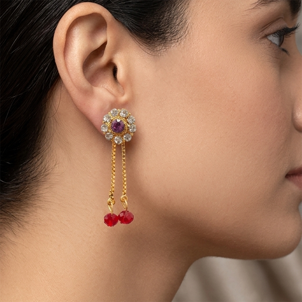 JewelMaze Gold Plated Traditional Dangler Tassel Earrings