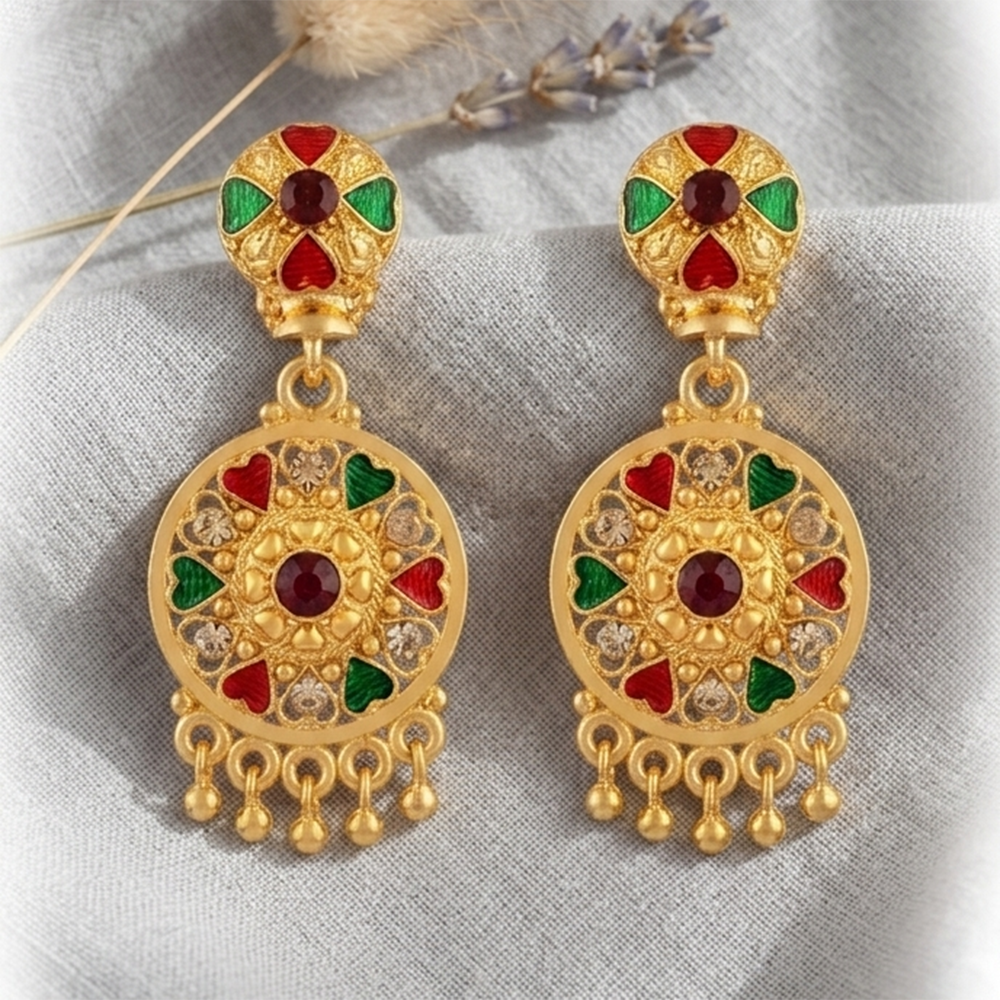 JewelMaze Gold Plated Traditional Small Dangler Earrings