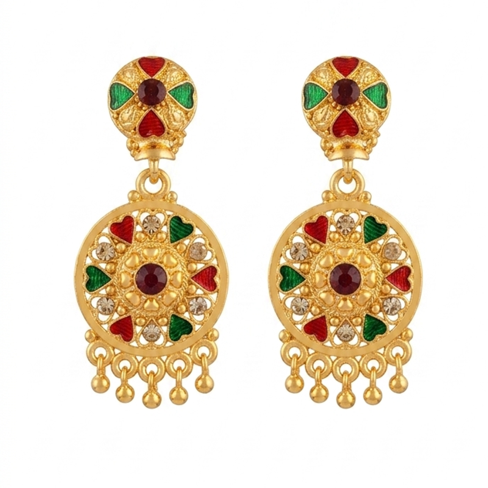 JewelMaze Gold Plated Traditional Small Dangler Earrings