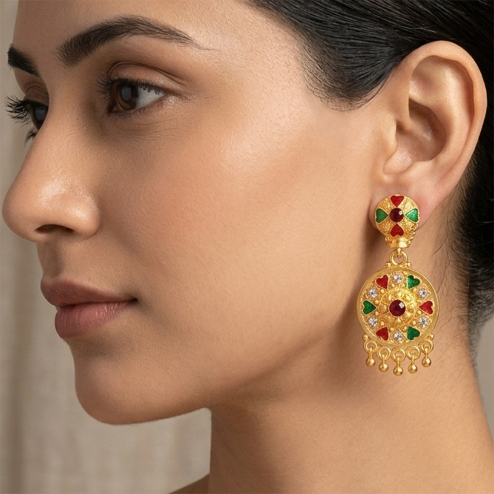 JewelMaze Gold Plated Traditional Small Dangler Earrings