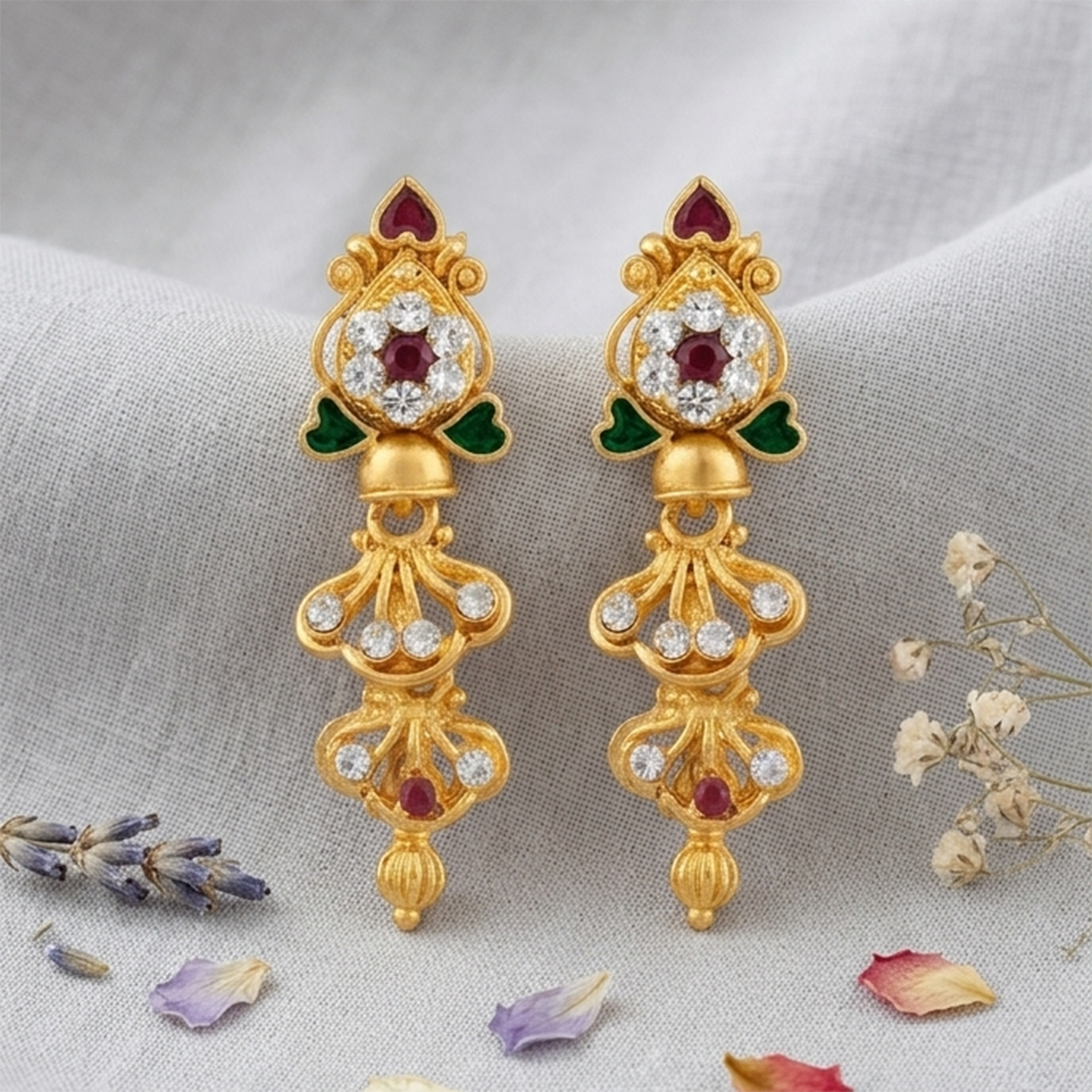 JewelMaze Gold Plated Traditional Small Dangler Earrings