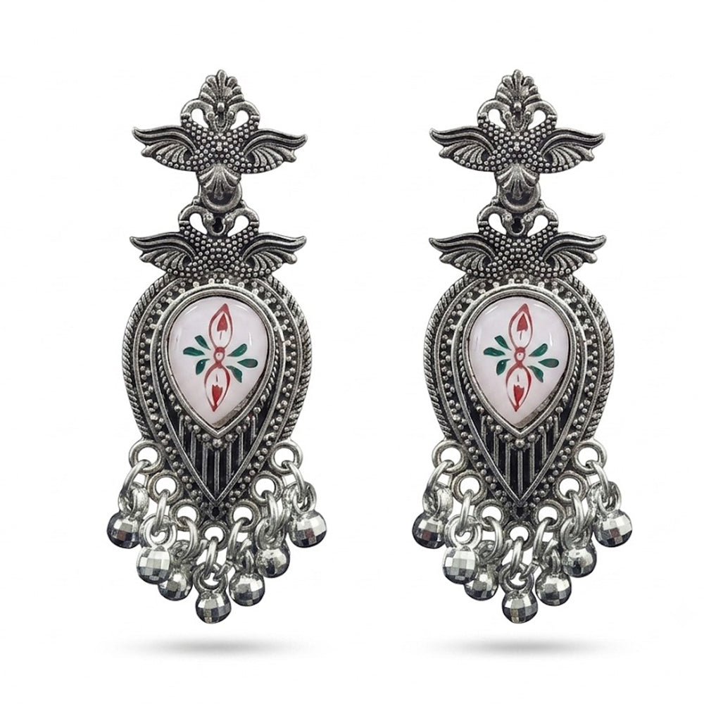 JewelMaze Oxidised Plated Pearl Dangler Earrings