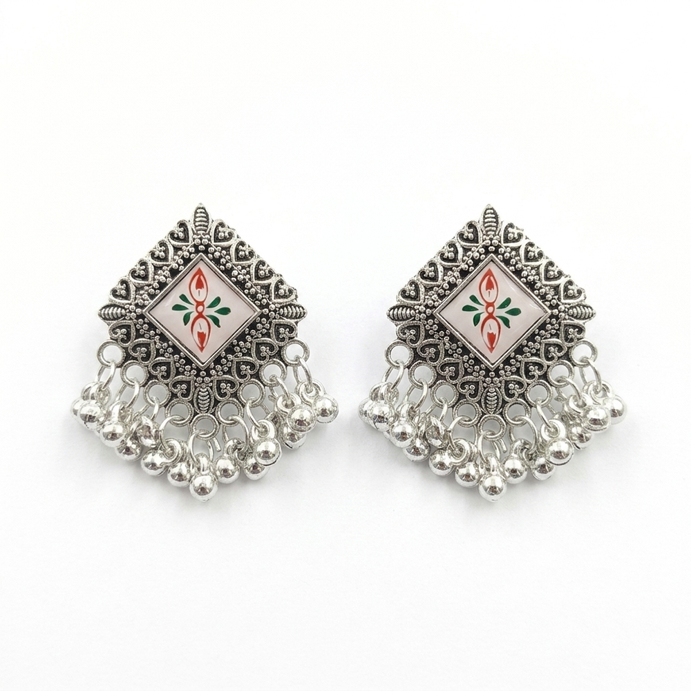 JewelMaze Boho Style Pearl Oxidised Hanging Earrings