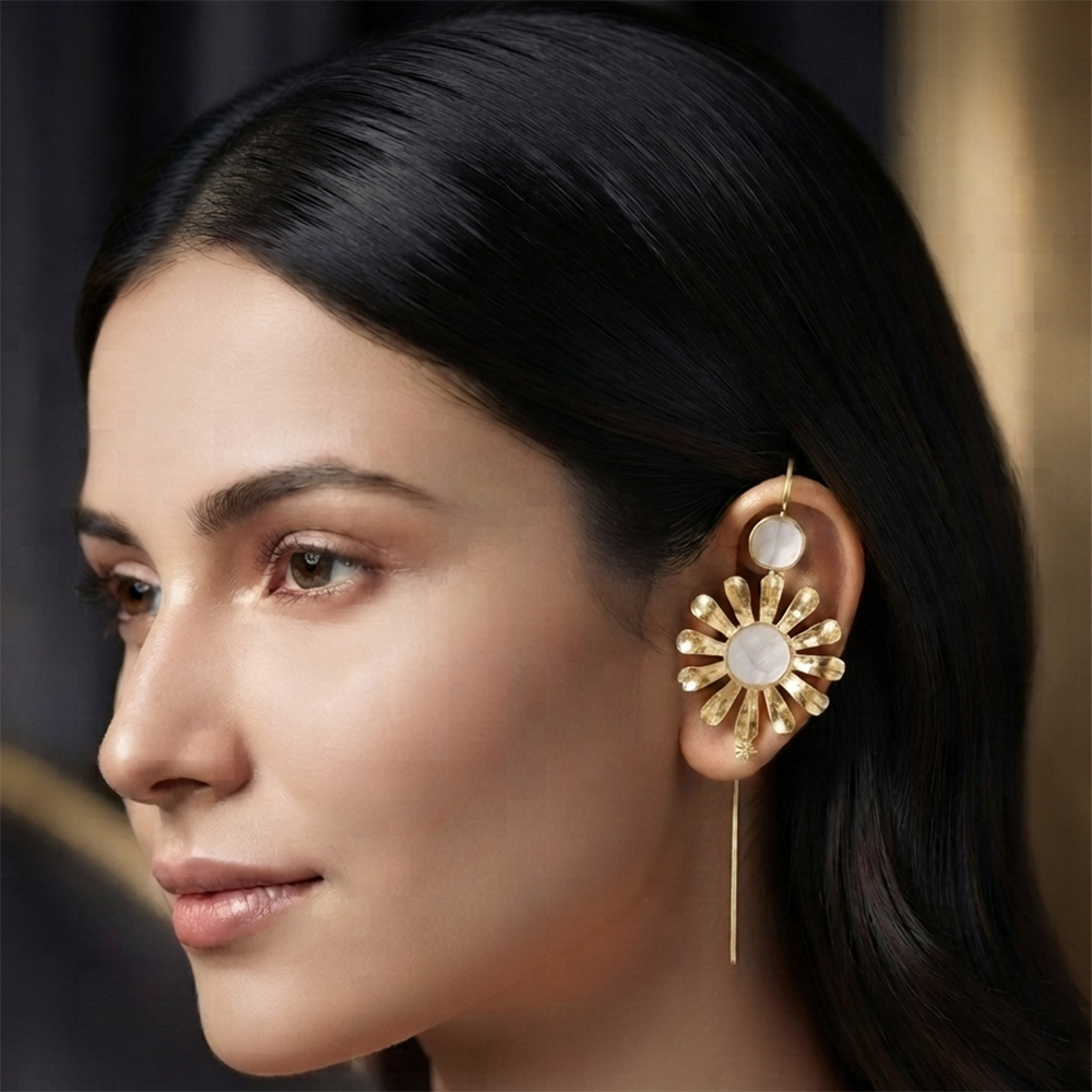 JewelMaze Gold Plated Floral Ear cuff