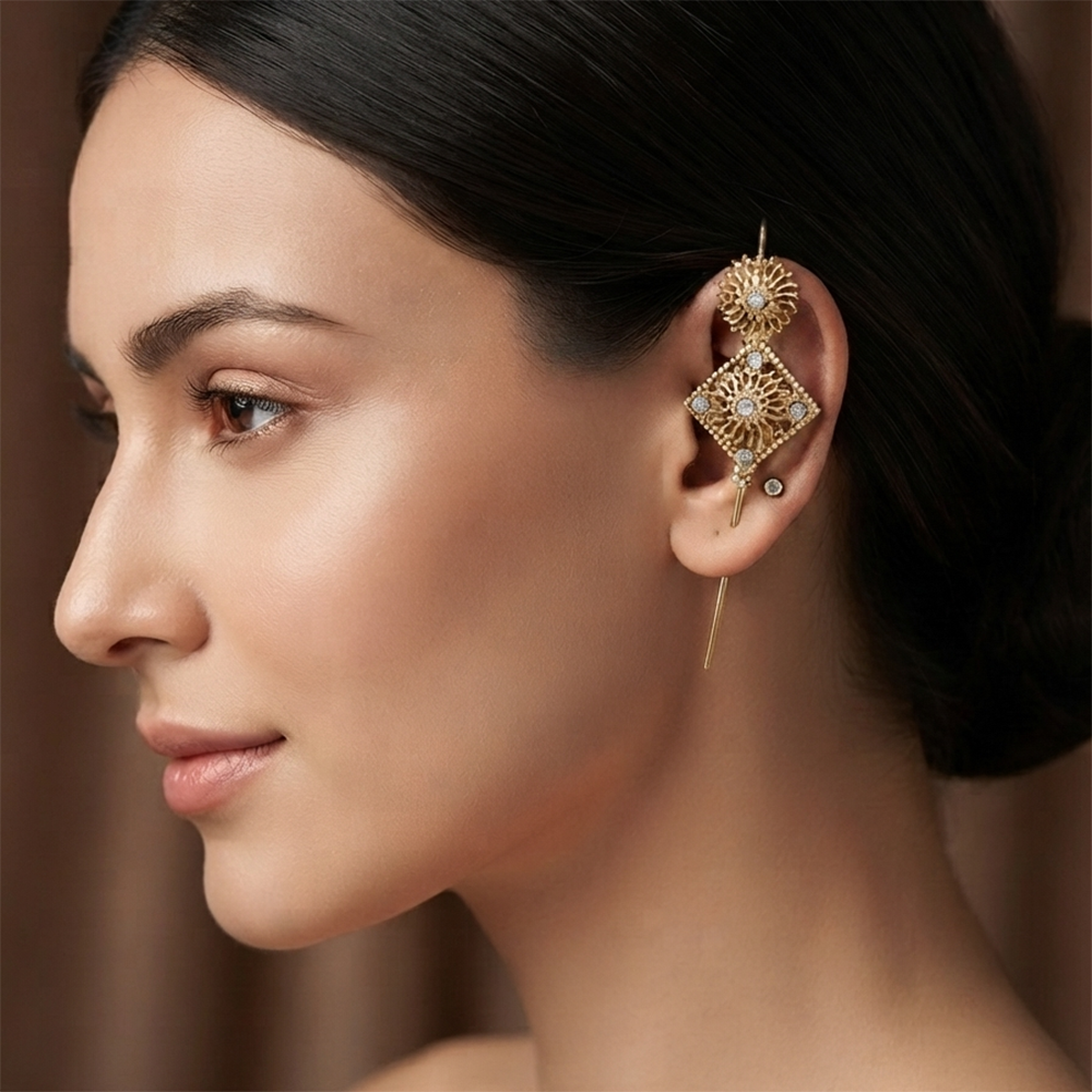 JewelMaze Gold Plated Square Ear cuff