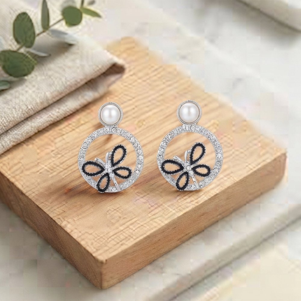 JewelMaze Premium Silver Plated Crystal Stone Statement Stud Earrings for Women