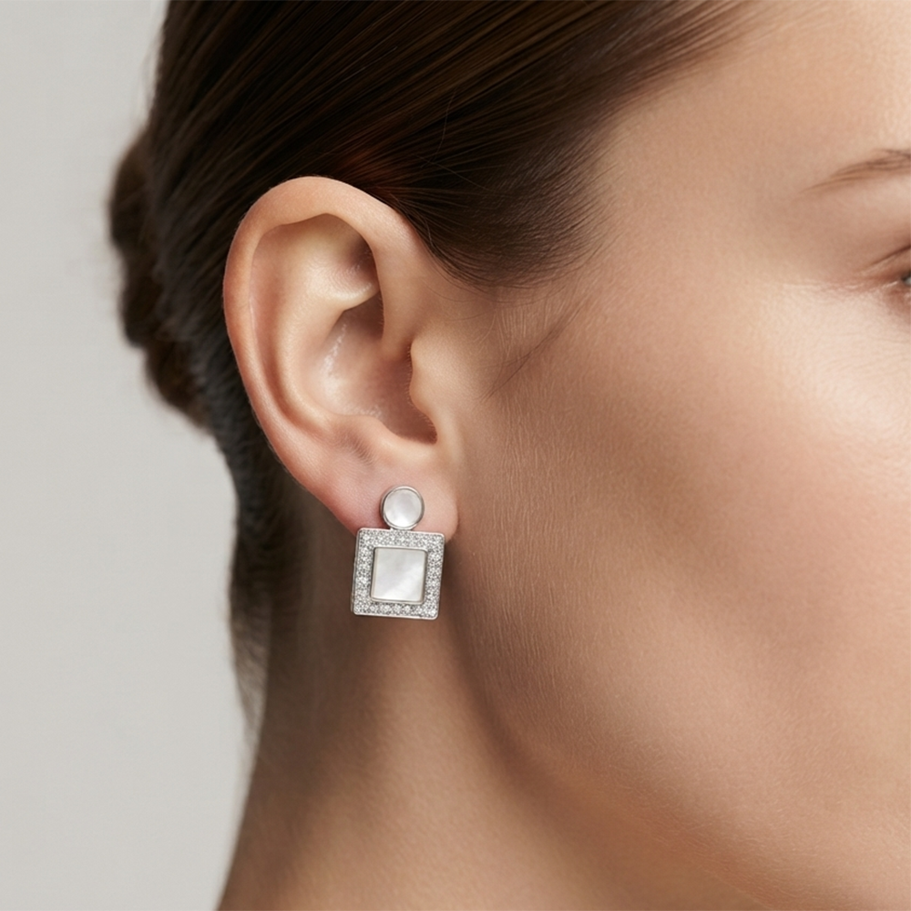 JewelMaze Premium Silver Plated Crystal Stone Statement Stud Earrings for Women