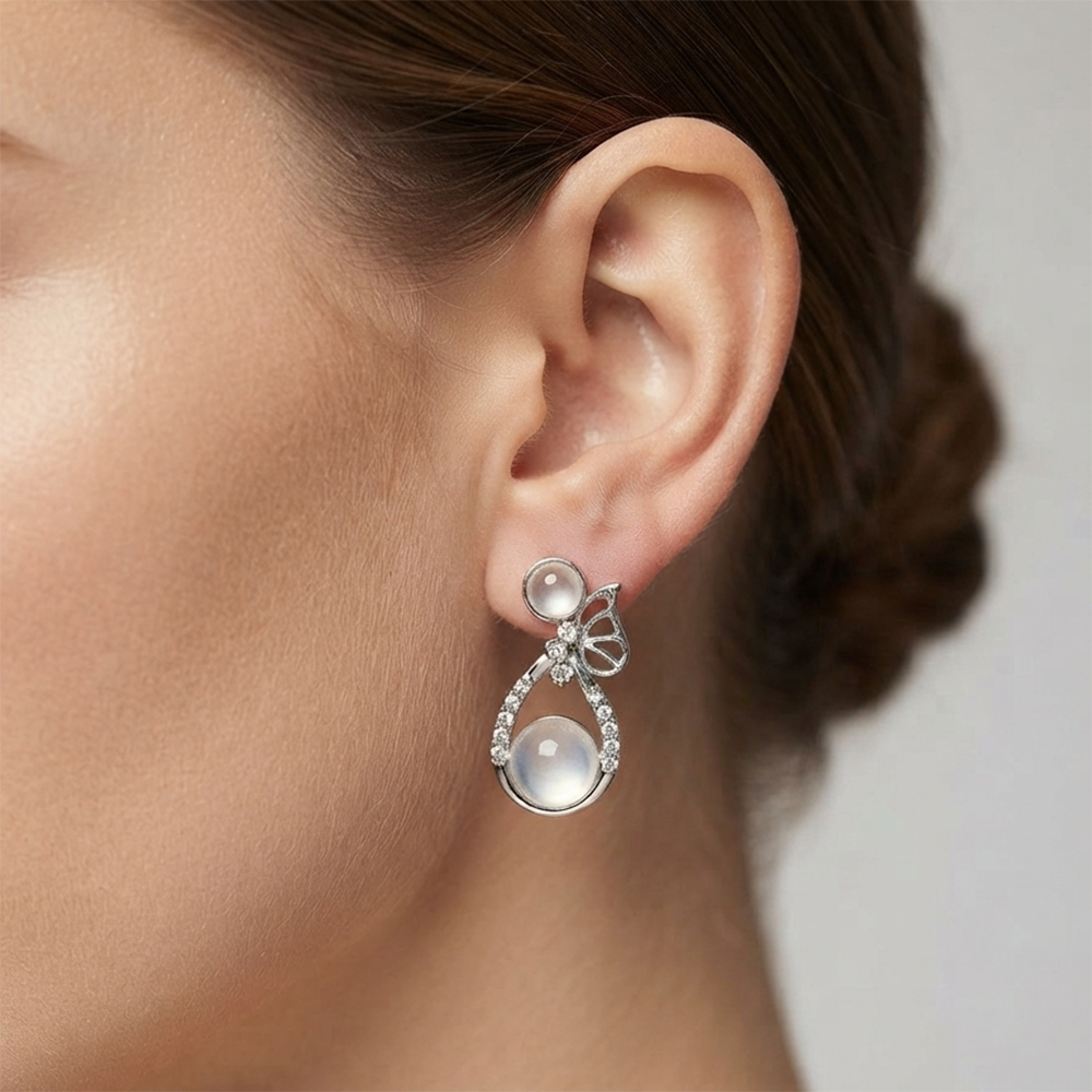 JewelMaze Premium Silver Plated Crystal Stone Statement Stud Earrings for Women