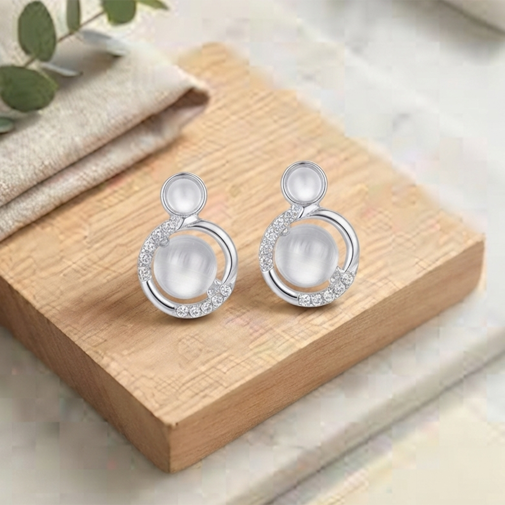 JewelMaze Premium Silver Plated Crystal Stone Statement Stud Earrings for Women