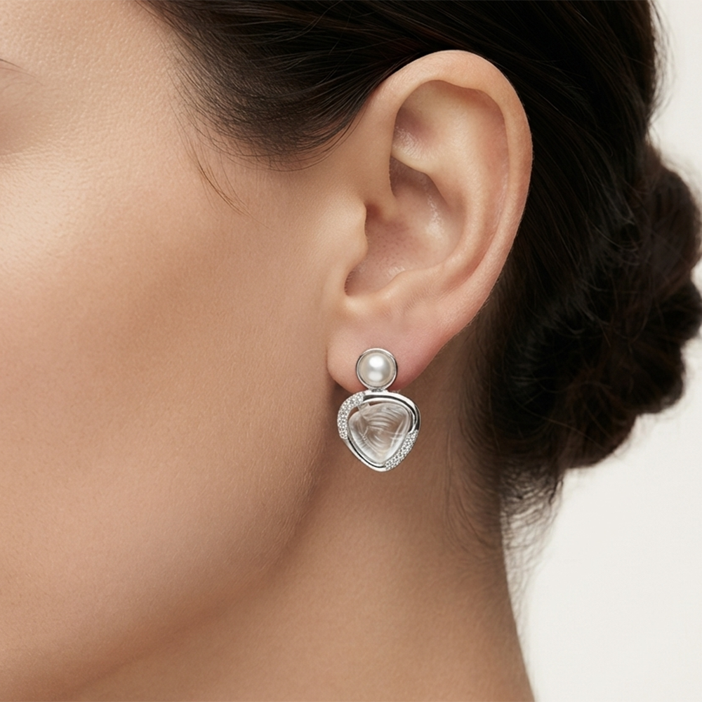 JewelMaze Premium Silver Plated Crystal Stone Statement Stud Earrings for Women