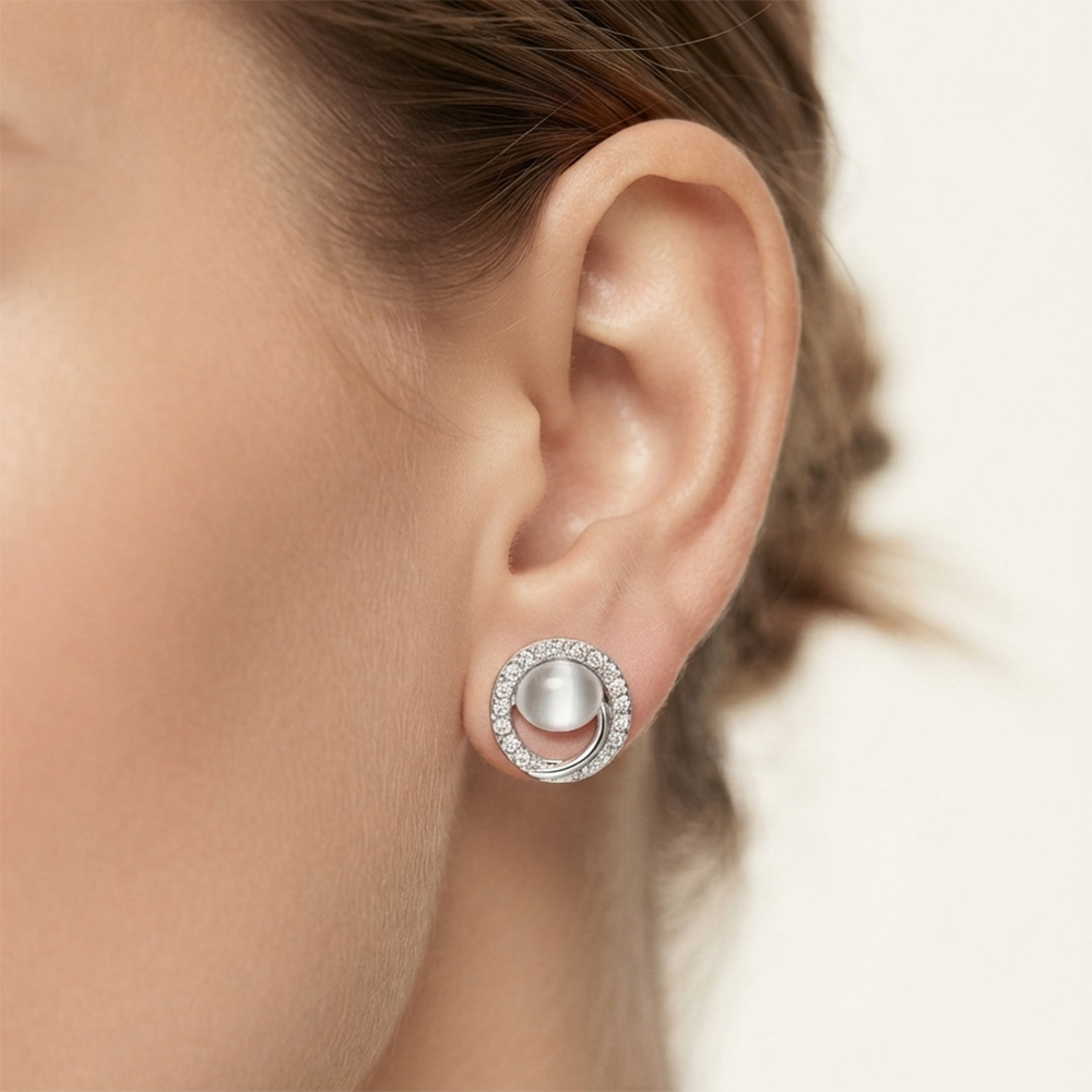 JewelMaze Premium Silver Plated Crystal Stone Statement Stud Earrings for Women