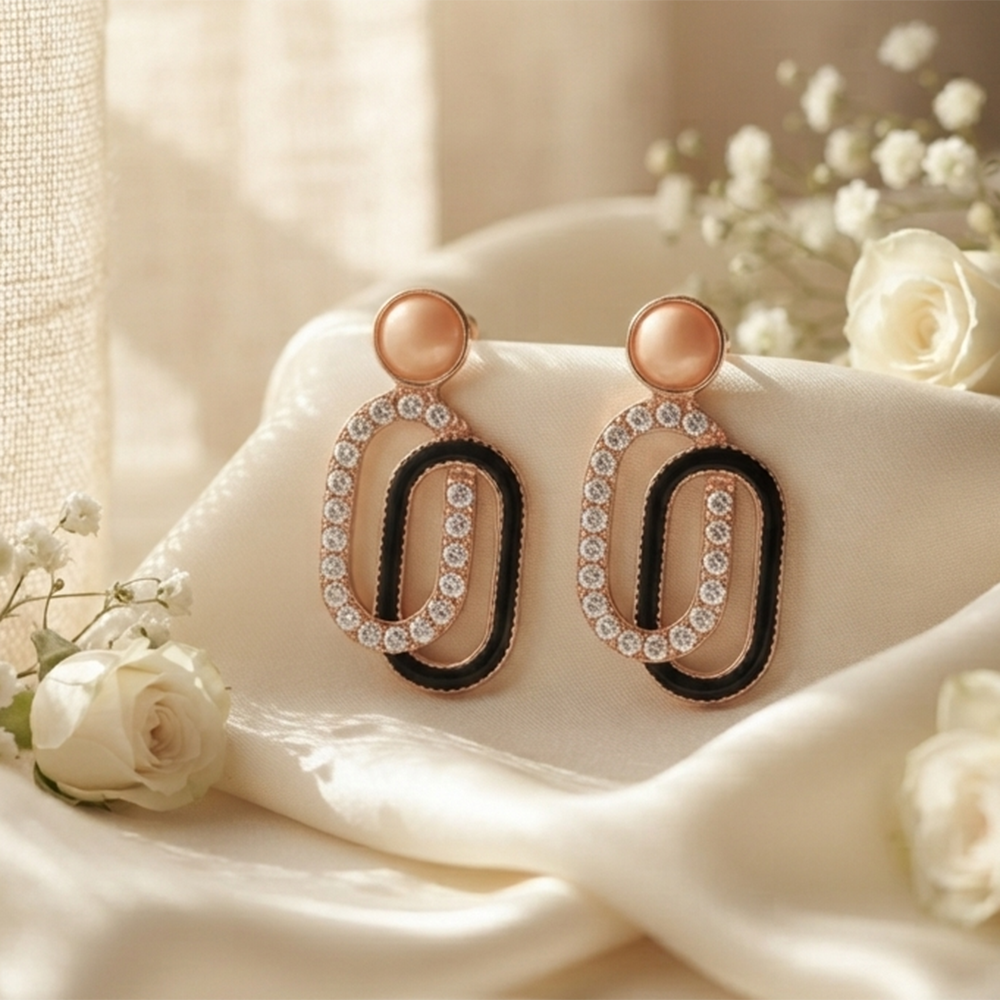JewelMaze Stylish Rose Gold Plated Crystal Stone Office Wear Earrings