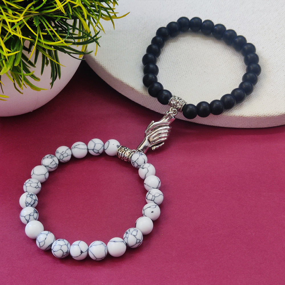 JewelMaze Magnet Bracelets Love Heart Hand Charm Bracelet Set for Men Women 1404604