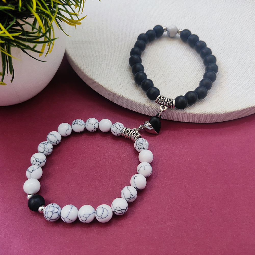 JewelMaze Heart Magnet Bracelet Set  for Men Women - 1404605