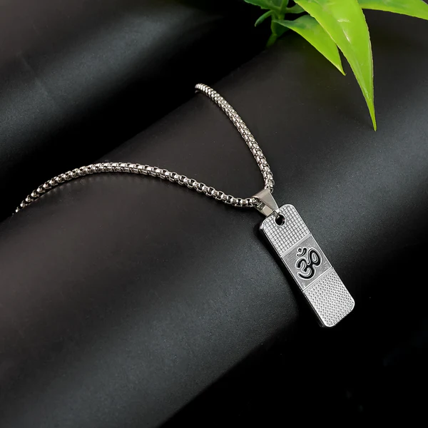 JewelMaze Silver Plated OM Chain Pendant - 1404608