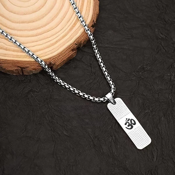 JewelMaze Silver Plated OM Chain Pendant - 1404608