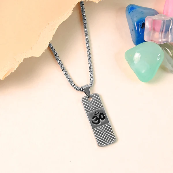 JewelMaze Silver Plated OM Chain Pendant - 1404608