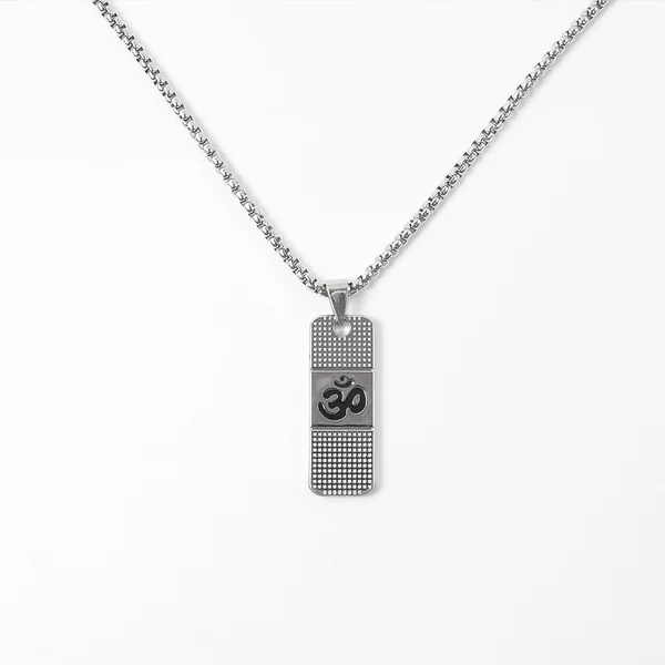 JewelMaze Silver Plated OM Chain Pendant - 1404608