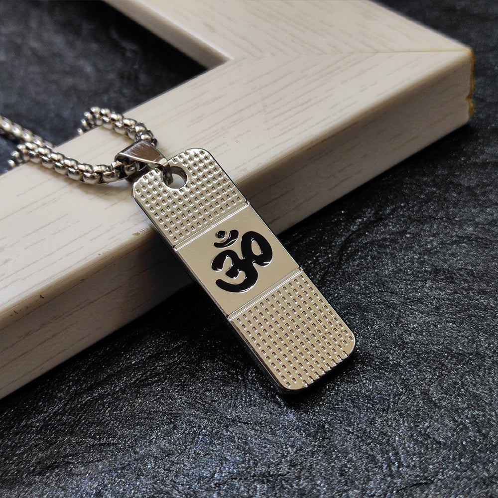 JewelMaze Silver Plated OM Chain Pendant - 1404608