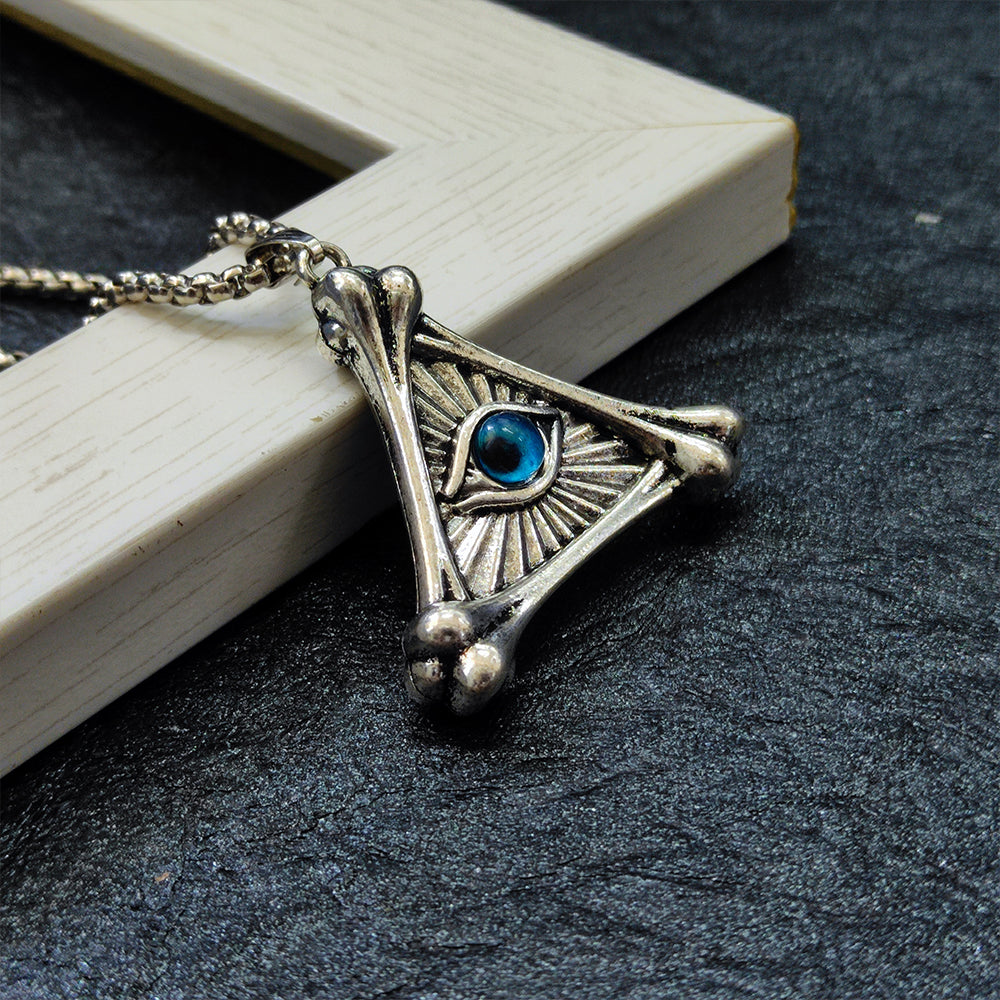 JewelMaze Silver Plated illuminati  Evil Eye Chain Pendant - 1404611