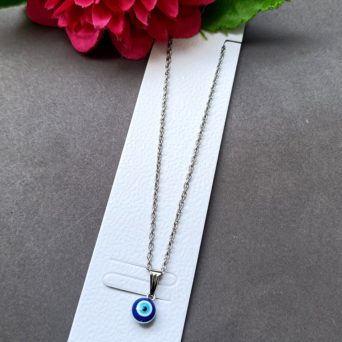 JewelMaze Silver Plated Evil Eye Chain Pendant For Women And Men