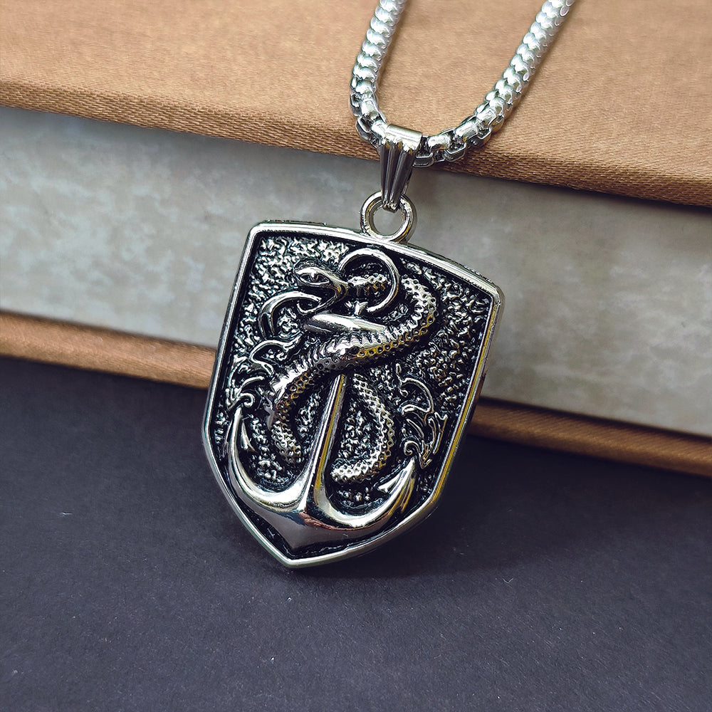JewelMaze Silver Plated Shield Snake Pendant for Men