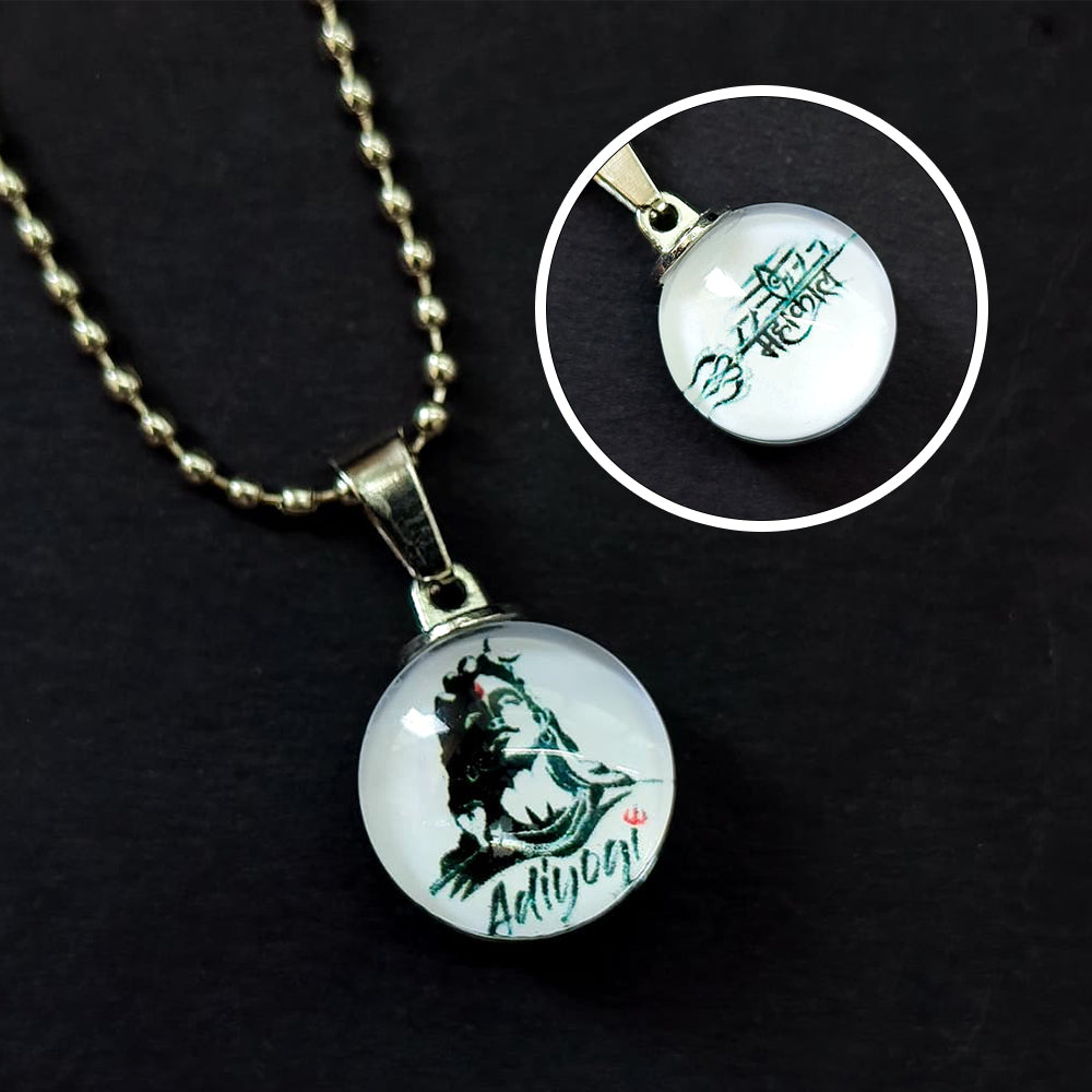 JewelMaze Adiyogi Lord Shiva Glass Pendant with Chain