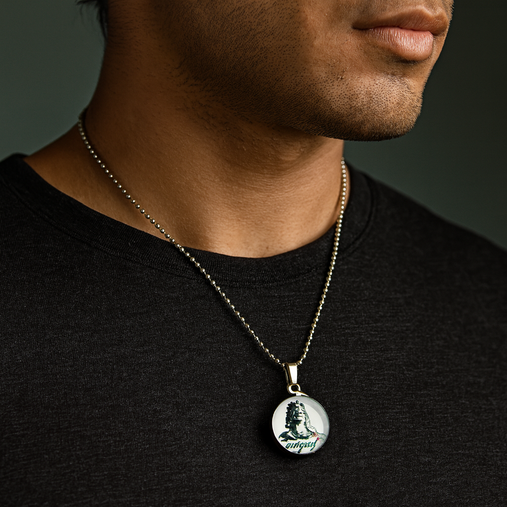 JewelMaze Adiyogi Lord Shiva Glass Pendant with Chain