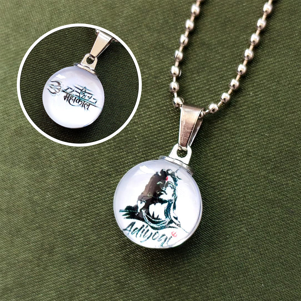 JewelMaze Adiyogi Lord Shiva Glass Pendant with Chain