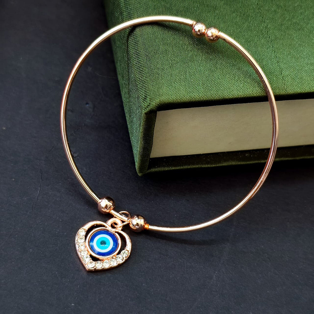 JewelMaze Evil Eye Heart Minimal Open Bangle for Daily Wear