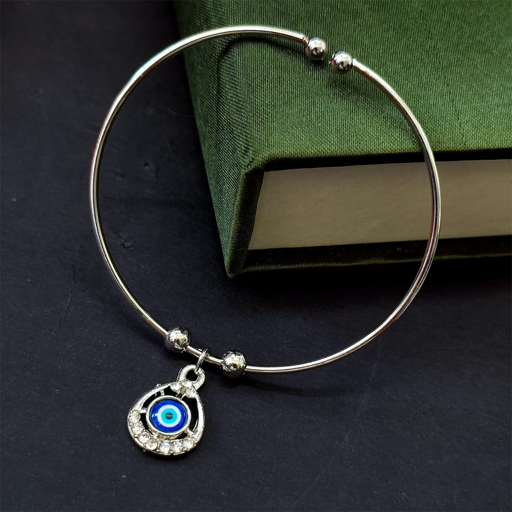 JewelMaze Evil Eye Heart Minimal Open Bangle for Daily Wear